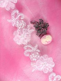 0269 White Pearl Beaded Trim or Applique 1.5"