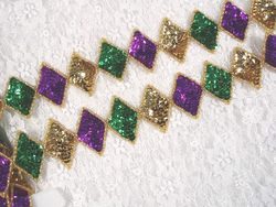 0271  Purple Green Gold Diamond Sequin Beaded Applique or Trim