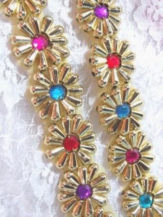 0273A  Gold  Jewel  Beaded Trim 1-1/8"-gold,trim,floral,flower,beaded,jewel,rhinestone
