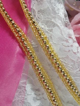 0287  Gold Pre-Cut 1 Yard  Beaded Sewing Trim 1/4"-gold,beaded,sewing,trim,pearl,pre-cut