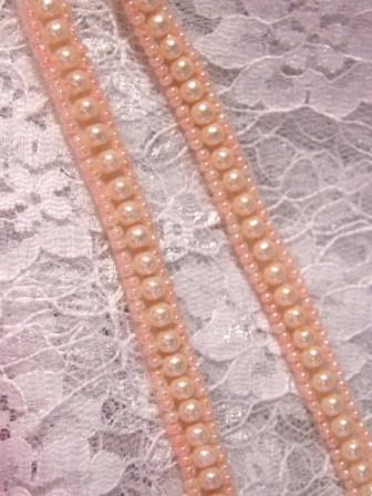 0287  Peach Pearl  Beaded Sewing Trim 1/4"-peach,beaded,sewing,trim,pearl,pre-cut