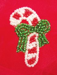 0302  Christmas Candy Cane Beaded Applique 2"-light,red,candy,cane,bear,present,gift,christmas,tree,holiday,sequin,beaded,applique,trimmings,embellishment,motif,yoke,turquoise,motif,collar