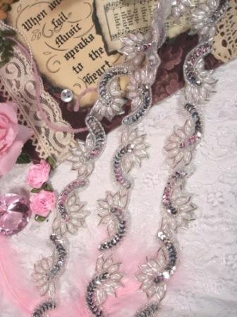 0309 Silver Pearl Sequin Beaded Applique Trim