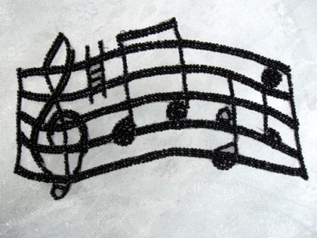 0322  Music Bar Notes Beaded Applique 6"