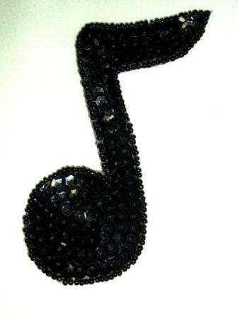 0325  Eighth Note Sequin Beaded Applique 4"