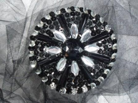 0327  Black Clear Round Jewel Sequin Beaded Applique 4"-gold,black,sequin,beaded,applique,sequined,beads,sequins,appliques,leaf,dangle