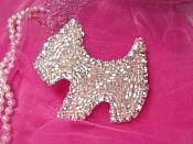 0328  Silver Rhinestone Scotty Dog  Beaded Applique 2.75"-scottish,terrior,rhinestone,dog,silver,sequin,beaded,applique,trimmings,embellishment,motif,yoke,turquoise,motif,collar