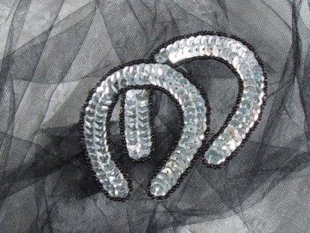 0331  Silver  Black Western Horseshoe Sequin Beaded Applique 3.5"