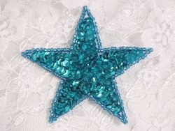 0112  Turquoise Star Sequin Beaded Applique 2.5"
