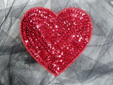 0337  Red Valentine Heart Sequin Beaded Applique 4"