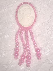 0340  Pink  / Ivory Victorian Cameo Dangle Beaded Applique 3.25"-pink,ivory,victorian,cameo,embellishment,sewing,clothing,sequin,beaded,bead,sequins,applique,motif,sewing,beaded,brooch  