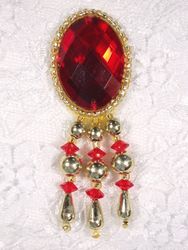0341 Red / Gold Jewel Dangle Beaded Applique 3"
