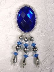 0341 Blue Silver Jewel Dangle Beaded Applique 3"
