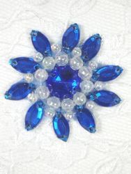 0342  Royal Blue / Crystal AB Jewel Beaded Applique 1.5"