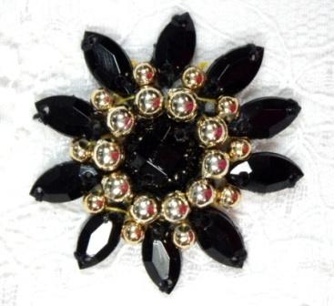 0342  Black Gold Jewel Beaded Applique 1.5"