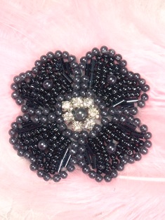 0343 Gunmetal Beaded Rhinestone Beaded Applique 2"