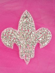 0344  Fleur de Leis Genuine Rhinestone Beaded Applique 3"-rhinestone,sequin,beaded,applique,sequined,beads,sequins,appliques,fleur,de,leis