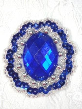 0346  Blue Silver Jewel Sequin Beaded Applique 2"