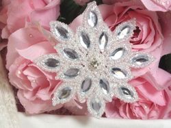 0348  Crystal beads / Clear Snowflake Jewel Beaded Applique 3"-silver,crystal,jewel,victorian,embellishment,sewing,clothing,sequin,beaded,bead,sequins,applique,motif,trim,trimmings,sewing,beaded,brooch  