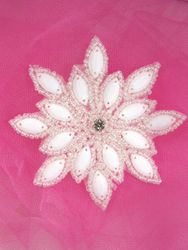 0348  White Snowflake Jewel Beaded Applique 3"-white,silver,jewel,victorian,embellishment,sewing,clothing,sequin,beaded,bead,sequins,applique,motif, trim,trimmings,sewing,beaded,brooch  