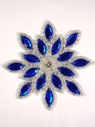 0348  Blue / Silver Snowflake Jewel Beaded Applique 3"