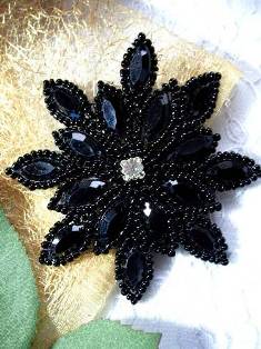 0348  Black Snowflake Jewel Beaded Applique 3"