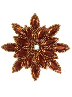 0348 Bronze Snowflake Jewel Beaded Hair Bow / Brooch / Applique 3"