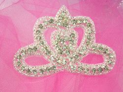 0354  Royal Crown Genuine Rhinestone Beaded Applique 3"-rhinestone,sequin,beaded,applique,sequined,beads,sequins,appliques,fleur,de,leis