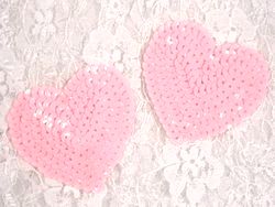 0360  Set of 2 Pink Heart  Sequin Appliques 2-1/8"-heart,pink,embellishment,victorian,sewing,sequin,beaded,bead,sequins,applique,motif