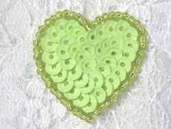 0362  Lime Green Heart Beaded Sequin Applique 1" +