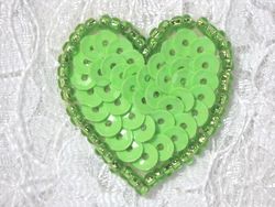 0362  Neon Green Heart Beaded Sequin Applique 1" +