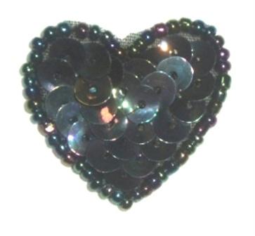 0362  Black AB Heart Beaded Sequin Applique 1" +-black,ab,heart,valentine,motif,sequin,beaded,applique,trimmings,embellishment,motif, 