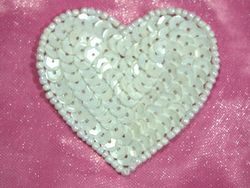 0363  White Heart Beaded Sequin Applique 2"