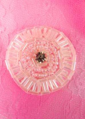 0367 Pink Crystal ab Rhinestone Beaded Applique 1.5"