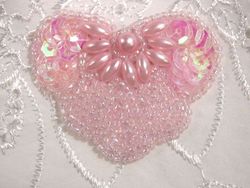 0368 Pink Crystal Heart Sequin Beaded Applique 2"