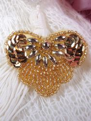 0368 Gold Heart Sequin Beaded Applique 2"