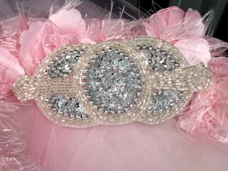 0369 Silver Triple Circle Sequin Beaded Applique-silver,triple,circle,sequin,beaded,applique