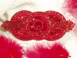 0369 Red Triple Circle Sequin Beaded Applique