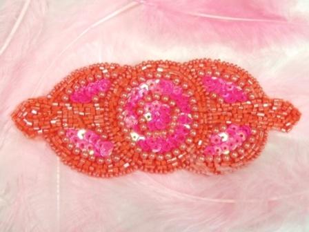 0369 Orange Pink Triple Circle Sequin Beaded Applique