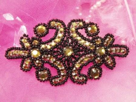 0373  Black Beaded Champagne Jewel   Applique 4"