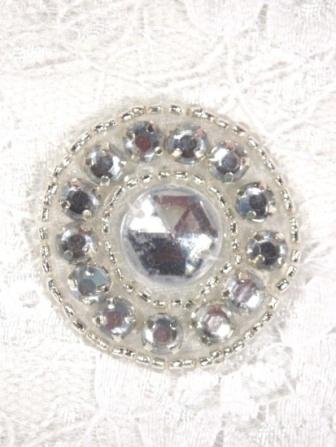 A0379  Clear Rhinestone Round Beaded Applique 1.25"-silver,rhinestone,applique,motif,jewel,round,clear,