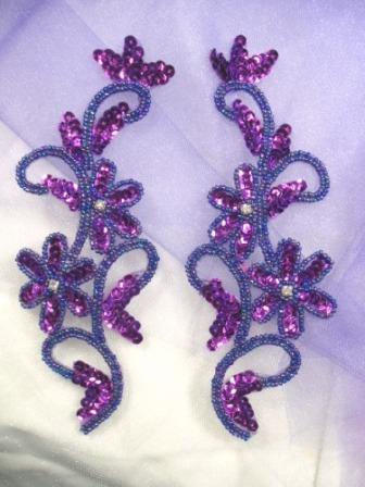 0396  Purple Beaded Sequin Appliques Mirror Pair-applique,sequin,purple,bead,beaded,pair