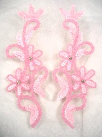 0396  Pink Beaded Sequin Appliques Mirror Pair-applique,pink,bead,beaded,pair,floral