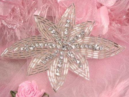 HB9930 Silver Floral Clear Rhinestone Beaded Hair Bow-hair,bow,hairbow,floral,clear,rhine,rhinestone,stone,silver
