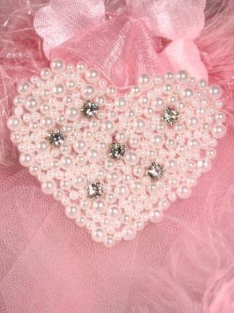 0400  White Pearl Rhinestone Heart Beaded Applique-rhinestone,pearl,beaded,applique,white
