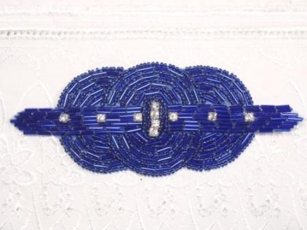 0409  Royal Blue Rhinestone Triple Circle  Beaded Applique  5.75"