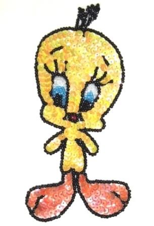 0041 E  Tweety Bird Cartoon Sequin Beaded Applique 6"