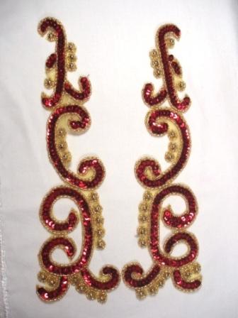 0420  Red Gold Mirror Pair Sequin Beaded Appliques