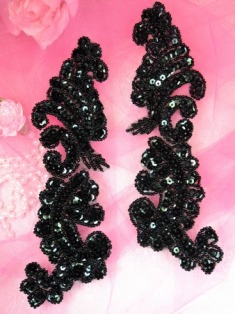 0422  Black Mirror Pair Sequin Beaded Appliques