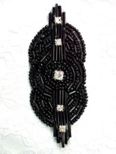 0424  Black Rhinestone Beaded Applique 3.5"